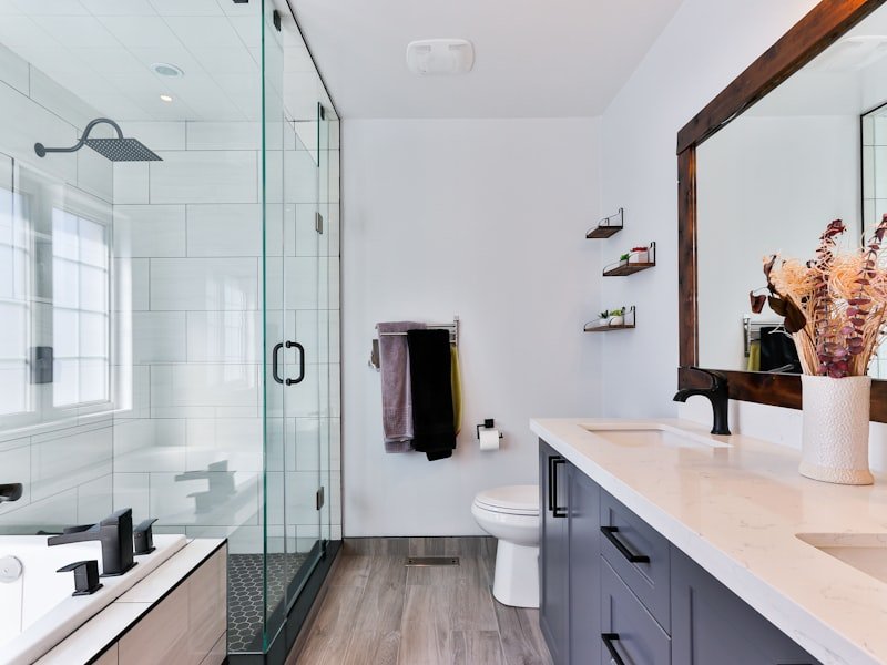 A modern Ottawa bathroom renovation with a glass shower enclosure